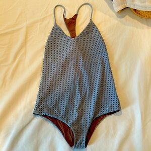 Acacia sunset one piece swimwear - Meduim - perforated hole pattern - blue grey